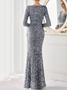 Femmes Plain Gris Col V Confortable Robe Maxi Sexy