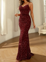 Femmes Plain Or Col V Confortable Robe Maxi Sexy