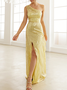 Femmes Plain Jaune Asymétrique Confortable Robe Maxi Sexy