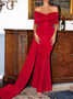 Femmes Plain Rouge l'Encolure Bateau Confortable Robe Maxi Sexy