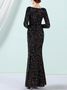 Femmes Plain Gris Col V Confortable Robe Maxi Sexy