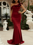 Femmes Plain Rouge Vineux Une Épaule Dénudée Confortable Robe Maxi Sexy