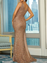 Femmes Plain Bleu Col V Confortable Robe Maxi Sexy