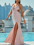 Femmes Plain Gris Col V Confortable Robe Maxi Sexy