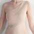 Femmes Plain Abricot Une Épaule Dénudée Confortable Robe Maxi Sexy