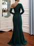 Femmes Plain Vert Une Épaule Dénudée Confortable Robe Maxi Sexy