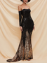 Femmes Plain Rouge Sans Bretelles Confortable Robe Maxi Sexy