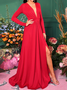 Femmes Plain Noir Col V Confortable Robe Maxi Sexy