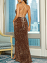 Femmes Plain Gris Col V Confortable Robe Maxi Sexy