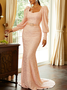Femmes Plain Bleu Col Carré Confortable Robe Maxi Sexy