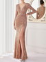 Femmes Plain Gris Col V Confortable Robe Maxi Sexy