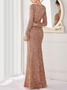 Femmes Plain Gris Col V Confortable Robe Maxi Sexy