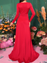 Femmes Plain Noir Col V Confortable Robe Maxi Sexy