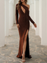 Femmes Plain Vert Une Épaule Dénudée Confortable Robe Maxi Sexy