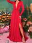 Femmes Plain Noir Col V Confortable Robe Maxi Sexy