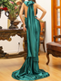 Femmes Plain Rouge Col V Confortable Robe Maxi Sexy