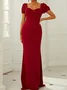 Femmes Plain Rouge Vineux Col V Confortable Robe Maxi Sexy