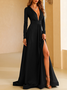 Femmes Plain Noir Col V Confortable Robe Maxi Sexy