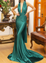 Femmes Plain Rouge Col V Confortable Robe Maxi Sexy