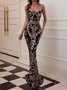 Femmes Plain Noir l'Encolure Bateau Confortable Robe Maxi Sexy