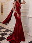 Femmes Plain Rouge Col V Confortable Robe Maxi Sexy