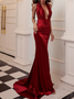 Femmes Plain Rouge Col V Confortable Robe Maxi Sexy