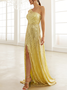 Femmes Plain Jaune Asymétrique Confortable Robe Maxi Sexy