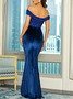 Femmes Plain Noir l'Encolure Bateau Confortable Robe Maxi Sexy