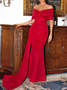 Femmes Plain Rouge l'Encolure Bateau Confortable Robe Maxi Sexy