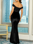 Femmes Plain Noir l'Encolure Bateau Confortable Robe Maxi Sexy