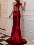 Femmes Plain Rouge Col V Confortable Robe Maxi Sexy