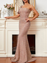Femmes Plain Rose Nue Asymétrique Confortable Robe Maxi Sexy