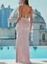 Femmes Plain Gris Col V Confortable Robe Maxi Sexy