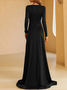 Femmes Plain Noir Col V Confortable Robe Maxi Sexy