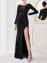 Femmes Plain Gris Col V Confortable Robe Maxi Sexy