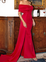 Femmes Plain Rouge l'Encolure Bateau Confortable Robe Maxi Sexy