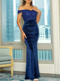 Femmes Plain Noir l'Encolure Bateau Confortable Robe Maxi Sexy