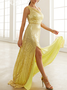 Femmes Plain Jaune Asymétrique Confortable Robe Maxi Sexy