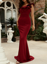 Femmes Plain Rouge Vineux Une Épaule Dénudée Confortable Robe Maxi Sexy