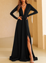 Femmes Plain Noir Col V Confortable Robe Maxi Sexy