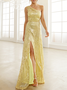 Femmes Plain Jaune Asymétrique Confortable Robe Maxi Sexy