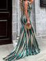 Femmes Plain Vert Col V Confortable Robe Maxi Sexy