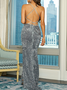 Femmes Plain Gris Col V Confortable Robe Maxi Sexy
