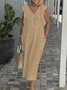Femmes Plain Blanc Col V Confortable Robe Mi-Longue Décontracté