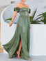 Femmes Plain Vert l'Encolure Bateau Confortable Robe Maxi Sexy