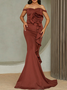 Femmes Plain Brun Col Rond Confortable Robe Maxi Sexy