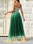 Femmes Ombre Vert Col V Confortable Robe Maxi Sexy