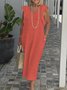 Femmes Plain Blanc Col V Confortable Robe Mi-Longue Décontracté