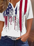 T-shirts Décontracté Été Le jour de l'indépendance (Drapeau) Polyester Micro-élasticité Quotidien Ample Entaillé Boucle pour Femmes