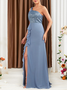 Femmes Plain Bleu l'Encolure Bateau Confortable Robe Maxi Sexy